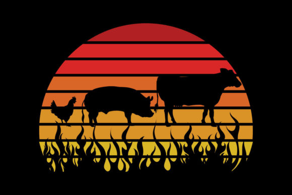 Chicken Pig Cow Flames Retro Sunset Review