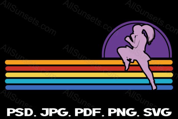Female Karate Kick Retro Sunset PNG SVG Review