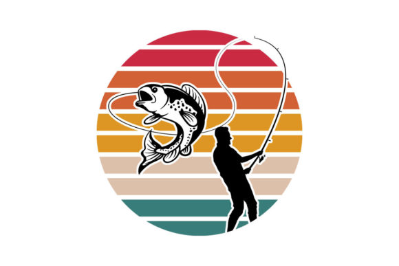Man Trout Fishing Retro Sunset PNG SVG Review