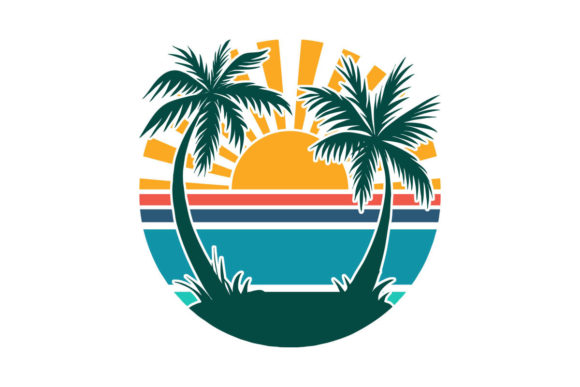 Palm Trees Sunrays Retro Sunset PNG SVG Review