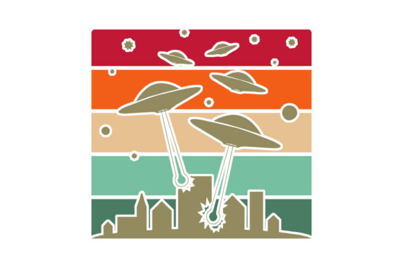 UFOs Attack City Retro Stripes PNG SVG Review